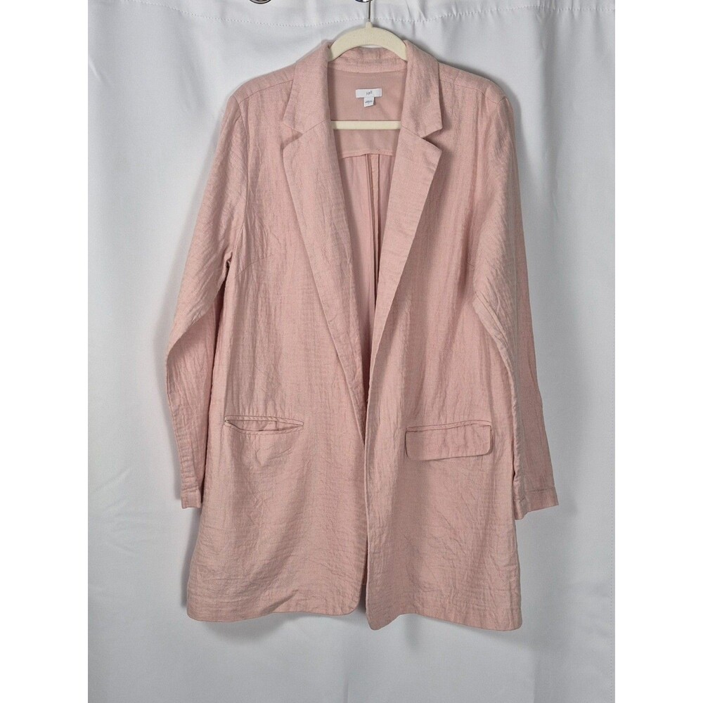J Jill Blazer L Mink Pink Linen Cotton Beachy Office Preppy Career Open Front